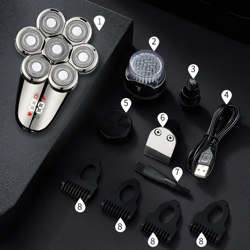 5 In 1 Electric Shaver For Men Bald Head Hair Clipper Nose Trimmer 7D Floating Blade Head Shaving Beard Knife Rechargeable Razor