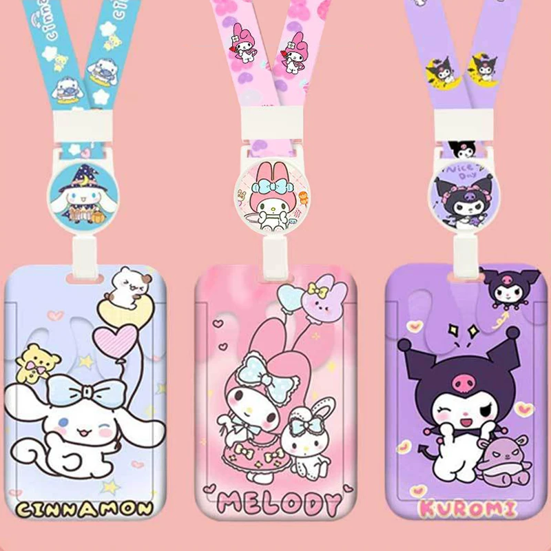 

Выдвижной шнурок с мультяшным аниме Sanrio, держатель для карт, сумка Kuromi Cinnamoroll, подвеска, телескопическая легко тянущаяся пряжка