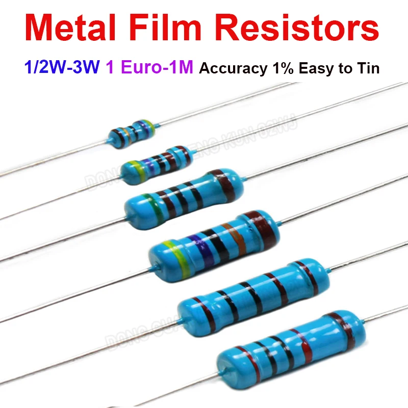 

50PCS 1/2W-3W Metal Film Resistor 1 Ohm/10R/1K/10K/100K/1M Accuracy 1% Easy to Tin Non-Carbon Film Electronic Components