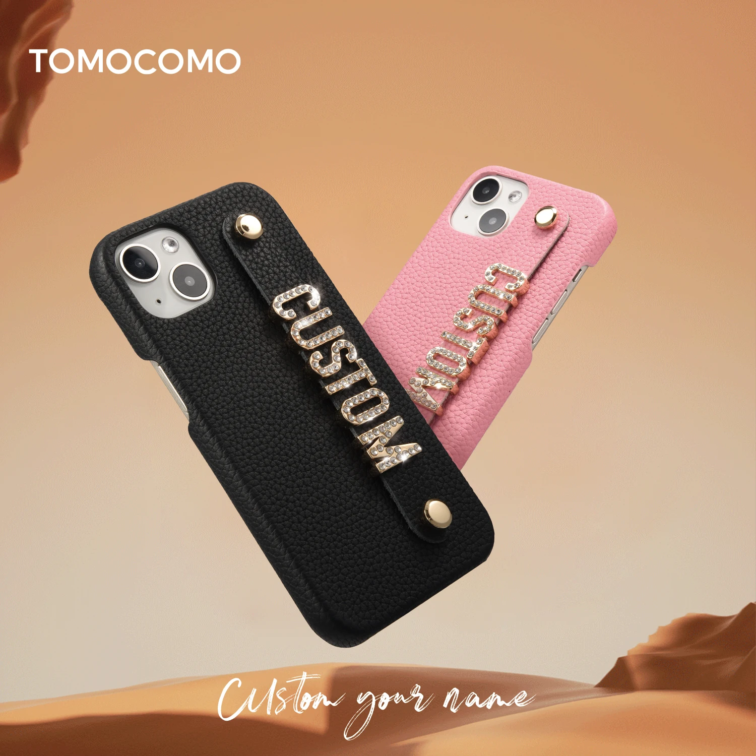 

Tomocomo Custom Name Metal Letters Genuine Leather Phone Case For IPhone15 14 14Promax 13 12 Mini 11 Luxury Cowhide Cover