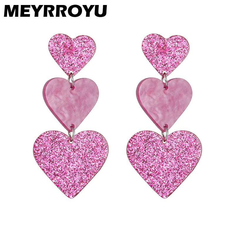 Meyrroyu 2023 New Pink Shiny Long Love Orecchini Pendenti Per Le Donne Dolce Regalo Di San Valentino Gioielli Creativi Per Feste