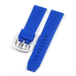 Breathable Quick Release Silicone Watch Strap - Soft Rubber Band - 20mm (Blue - silver)