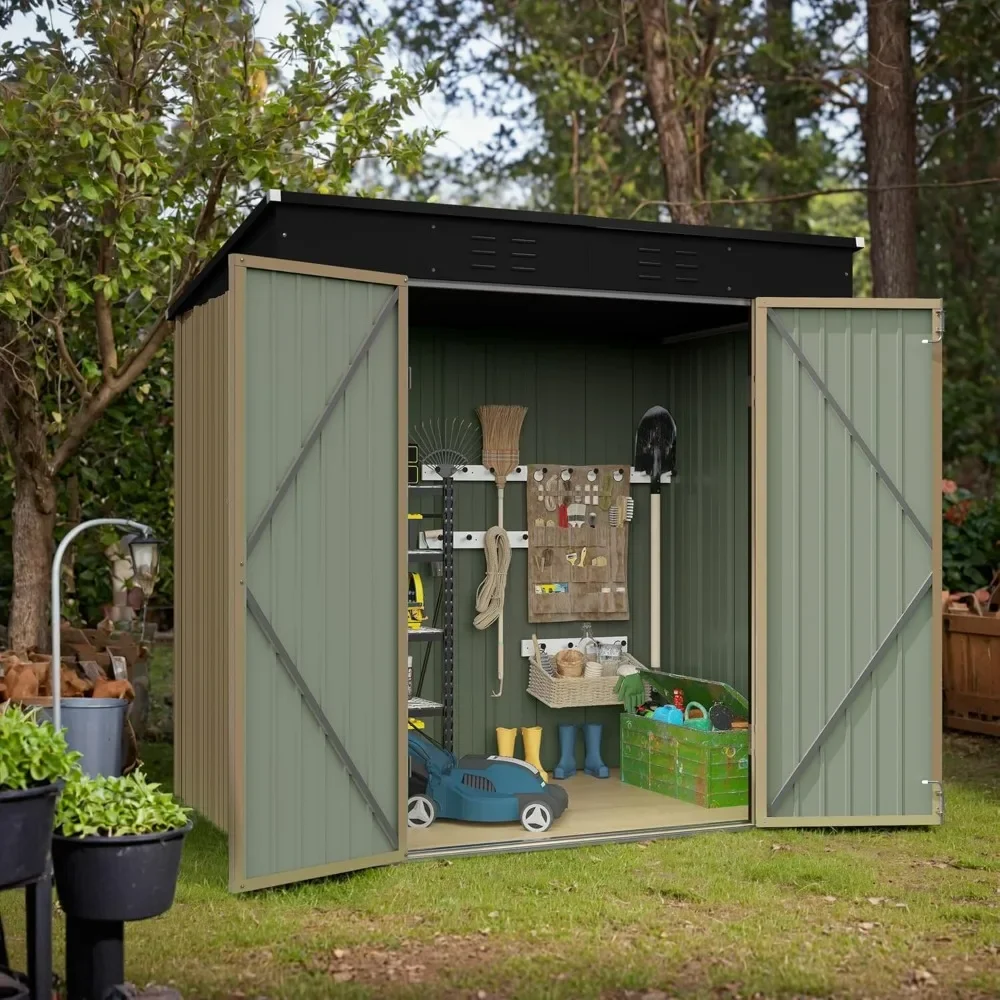 Description Picture 3 of item6 x 8 FT Outdoor Storage Shed, Metal Garden Tool Sheds & Outdoor Storage House with Sloped Roof for Patio Lawn Backyard