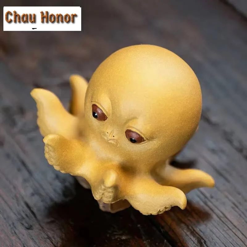 Chinese Yixing Purple Clay Tea Pet Lucky Fortune Octopus Statue Animal Sculpture Ornaments Handmade Tea Set Decoration Gifts