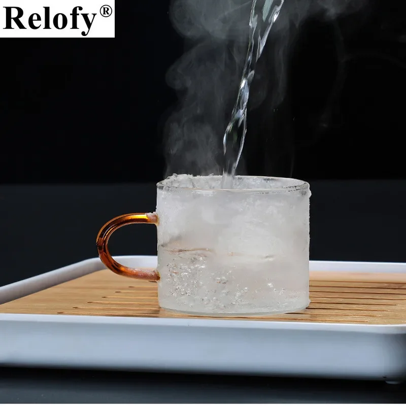 6pcs Glass Tea Cup with 1pcs Shelf Students Glasses Small Milk Water Mug with Handle Family Coffee Mug Beer Juice Milk Drinkware