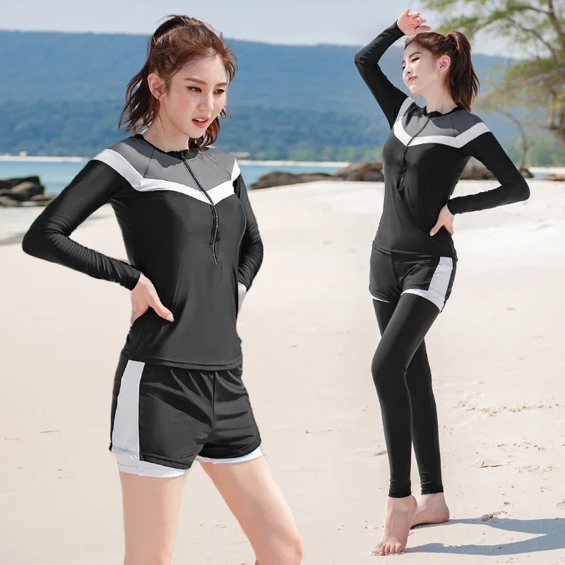 

Женский купальный костюм из 3 предметов, одежда для серфинга с длинными рукавами и принтом, пляжная одежда для мужчин и женщин, лето 2024