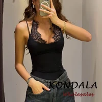 KONDALA 2026 Woman Sexy Night Party Pink Bodysuits Patchwork Lace Sleeveless Streetwear Slim Bodysuits Fashion Mujer Sheath Tops - Image 3