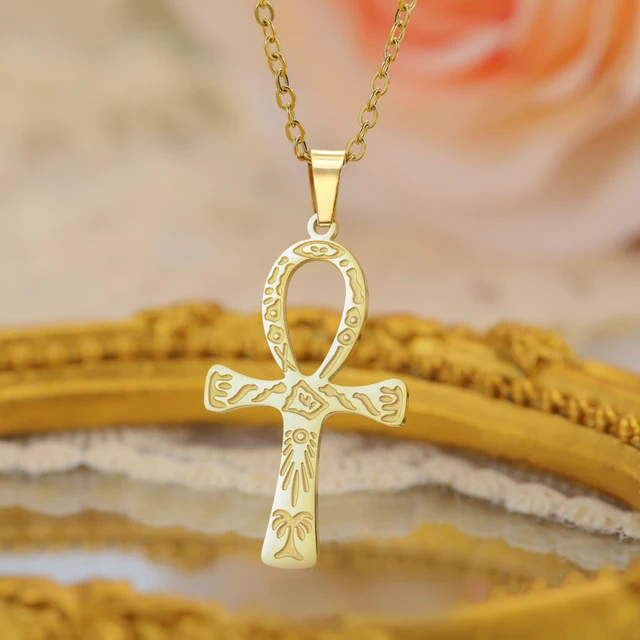 Lucktune collier pharaon égyptien ankh pendentif ankh croce egiziana collier acier inoxydable Ankh croix amulette égyptienne collier en acier inoxydable clé de la vie symbole Crucifix pendentif collier femmes