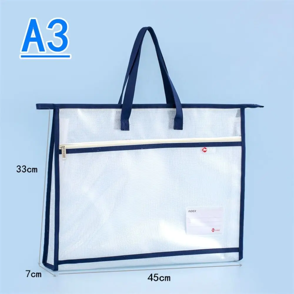 with Zipper and Handle A3 Project Bag Large Capacity Multifunctional Mesh Art Bag Mesh PVC Thickened Storage Bag Office Supplies