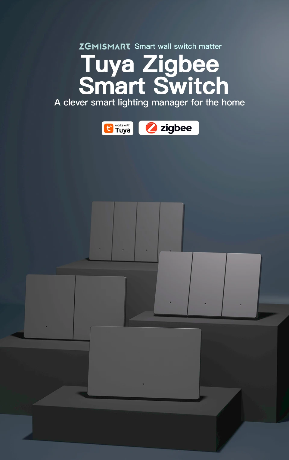 Zigbee Smart Aluminum Alloy Switch with Big Push Button 1 2 3 4 Gangs US Type Ne
