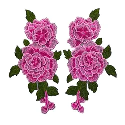 Red Embroidered Rose Flower Sew - On Patch for Clothing and Accessories 23*12CM (Pink)