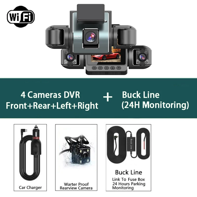 4 Channel Full HD 1080P Car DVR Wifi Dash Cam 4 Cameras Dashcam Video Recorder