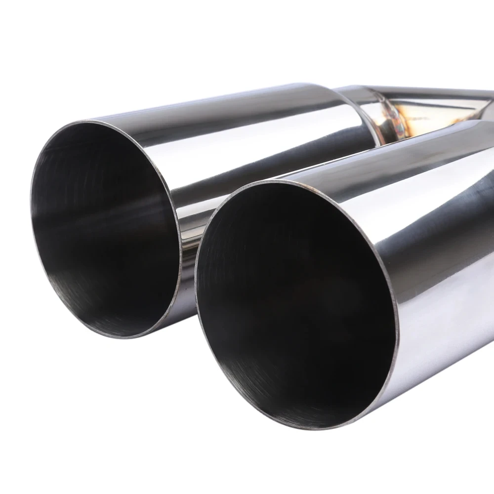 Exhaust Tailpipe Muffler 63mm Inlet 76mm Outlet Double Cylinder Stainless Steel For Car Exhaust System Replacement