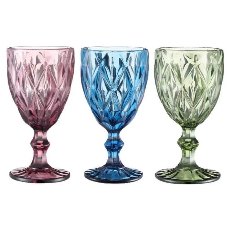 Vintage Relief Colored Glass Wine Glass Thickened Multi-Color Cocktail Drinking Glasses Home Party Restaurant Bar Supplies