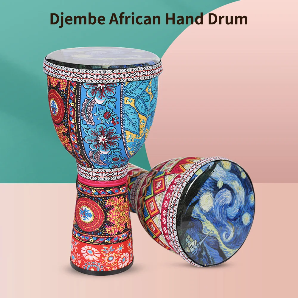 African Hand Drum 8 Inch Portable Djembe Drum Percussion Instrument with Colorful Art Patterns for Children Light Tambourine