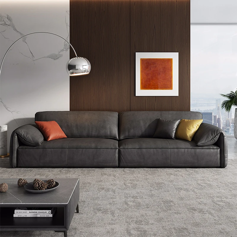 Sofá pequeño desechable de cuero genuino para sala de estar, mueble Modular de 2 Plazas, color gris y Negro, Divano Arabo, 3 Plazas