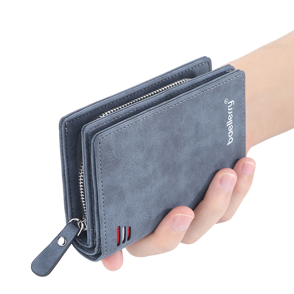 Short Men Wallet Zipper Coin Pocket Slim Credit Multi-Card Holder Luxury Male Purse High Quality Leather Wallet Coin Money Pouch