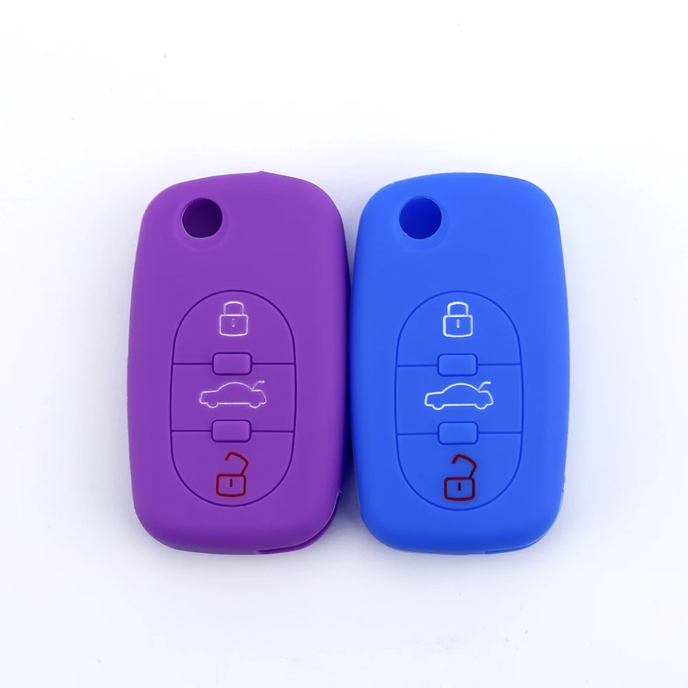 Pusakieyy 1Pc Silicone Key Case Cover For Audi A2 A3 A4 A6 A8 3 Buttons Flip Remote Fob Shell Black Red Pink Blue White Orange key case cover key case flip key fob shell car key shell remote control case cover