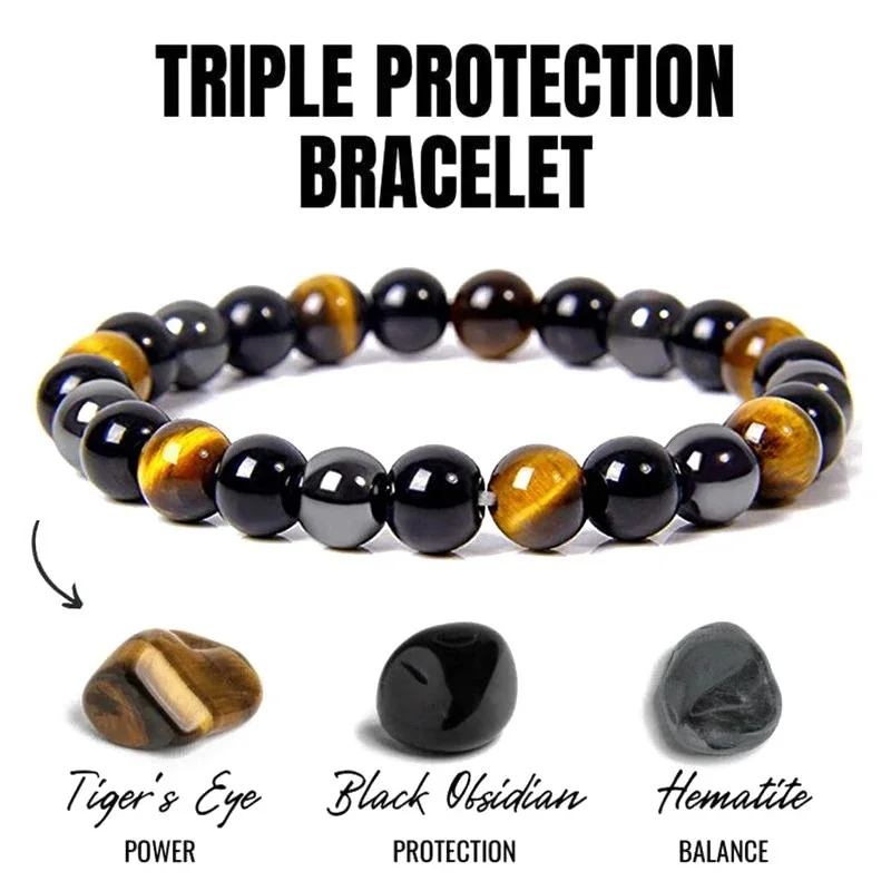 Beads bracelets Natural Black Obsidian Hematite Tiger Eye for Men Women Magnetic Health Protection