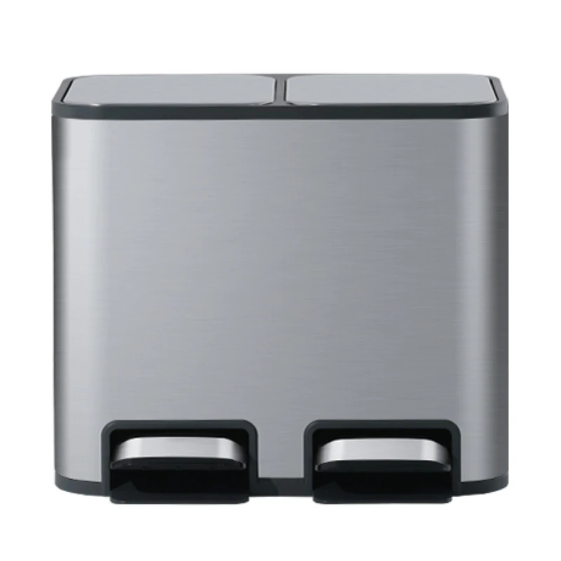Stainless Steel Trash Can with Cover, Dry and Wet Separation, Large Capacity, Foot Step, Double Bucket, Household, Living Room