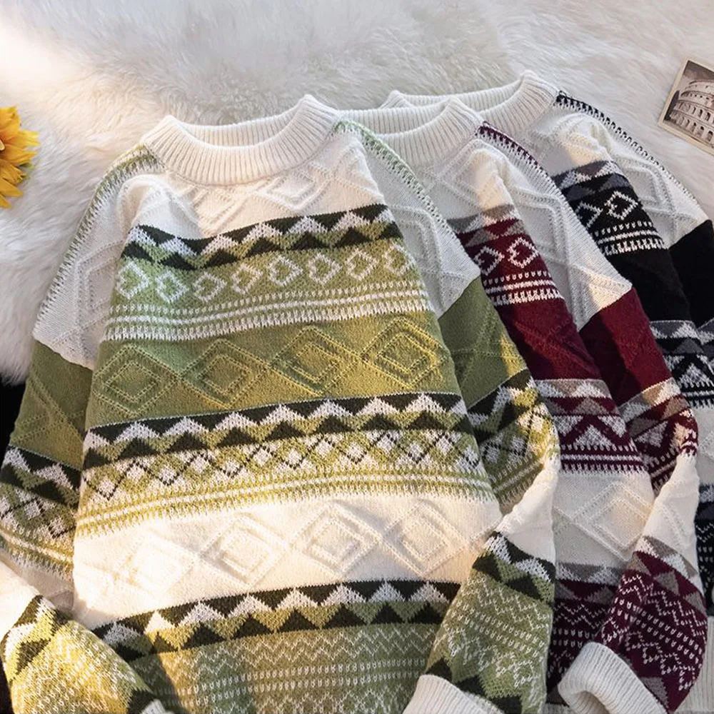 Men's Y2K New Red Knit Knitwear Christmas Sweater Pullovers Korean Autumn Winter Clothes Sweatshirt Pullovers Streetwear For Men