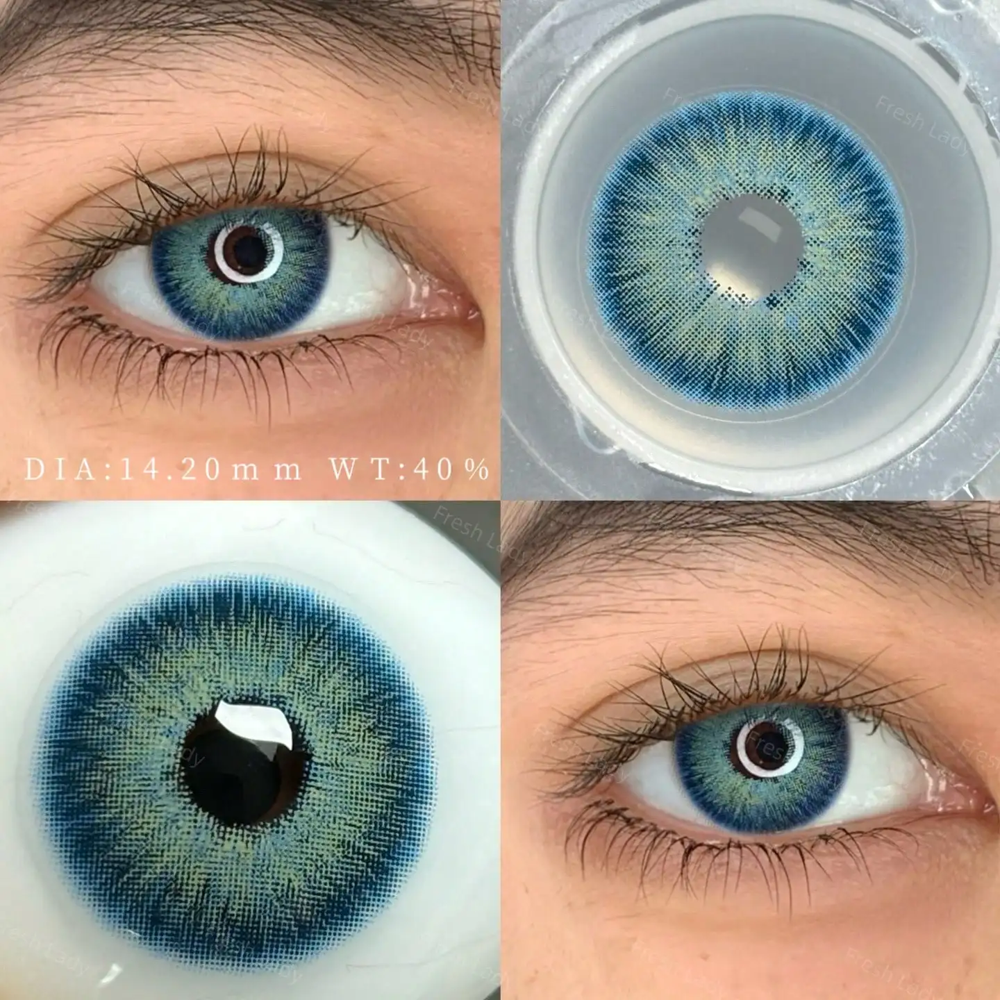 Radiant Brown Colored Contact Lenses - Natural Blue Pupils Effect, Green Soft Tones, Yearly Wear, 14.00-14.50mm Diameter