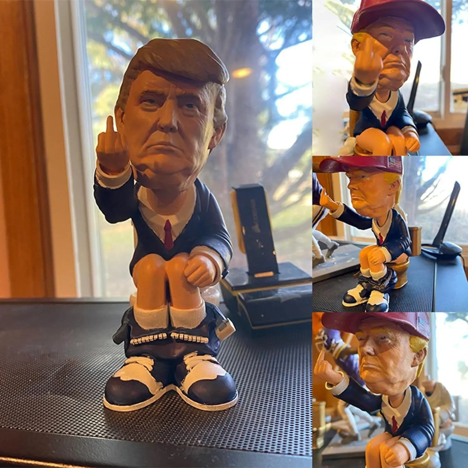New Product: US President Trump's Character with Middle Finger Upright on Toilet, Mocking Home Decor, Resin Crafts Gift