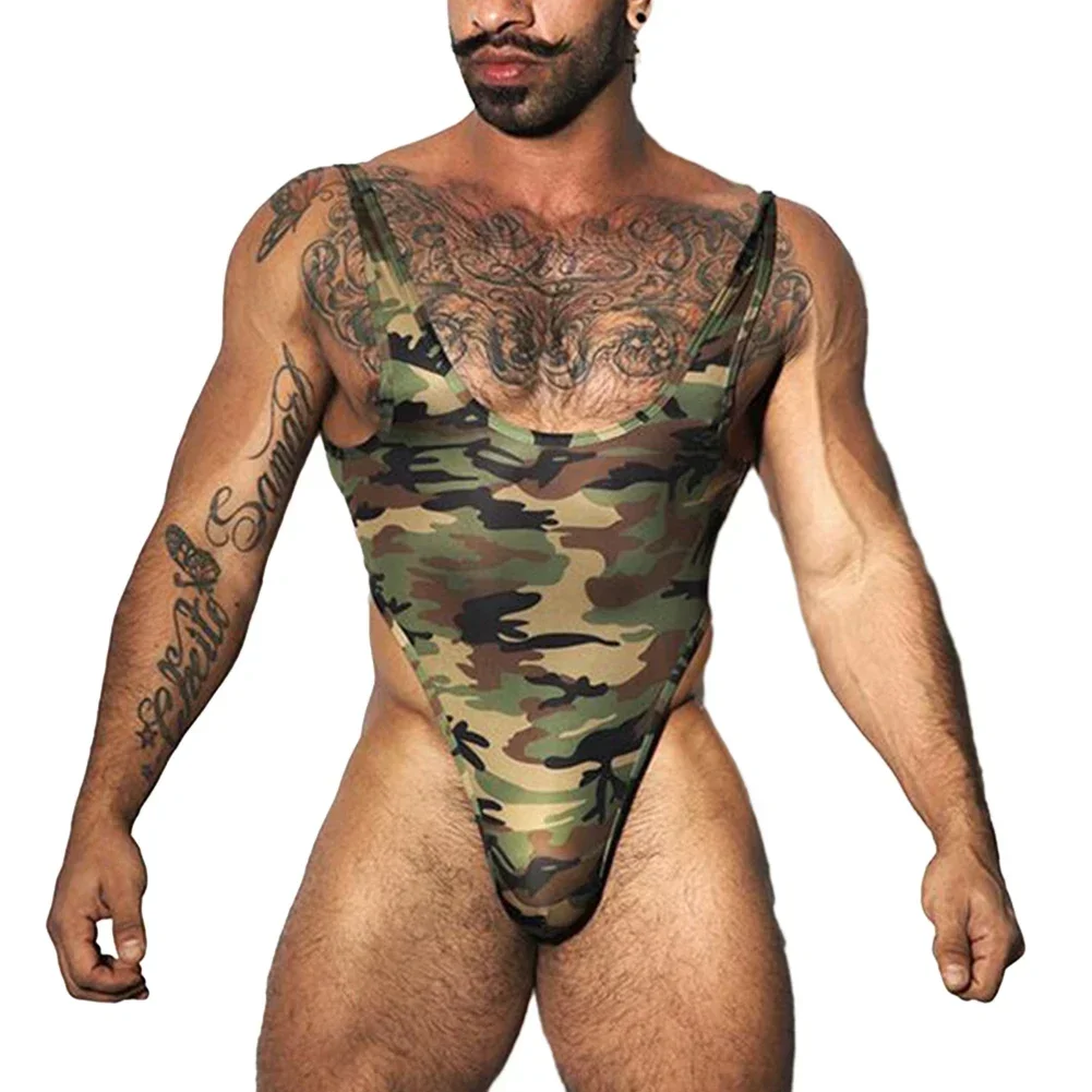 Men Jumpsuit Printed Colorful Long Sleeve Sleepwear Bodysuit Sexy Romper Pajamas for Men Stretch Singlet Underwear