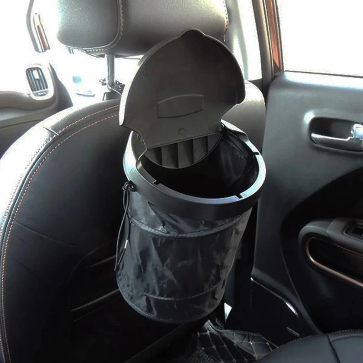 Car Trash Can Foldable Car Dustbin with Lid Leak-Proof Waterproof Trash Bin Hanging Washable Garbage Container Portable
