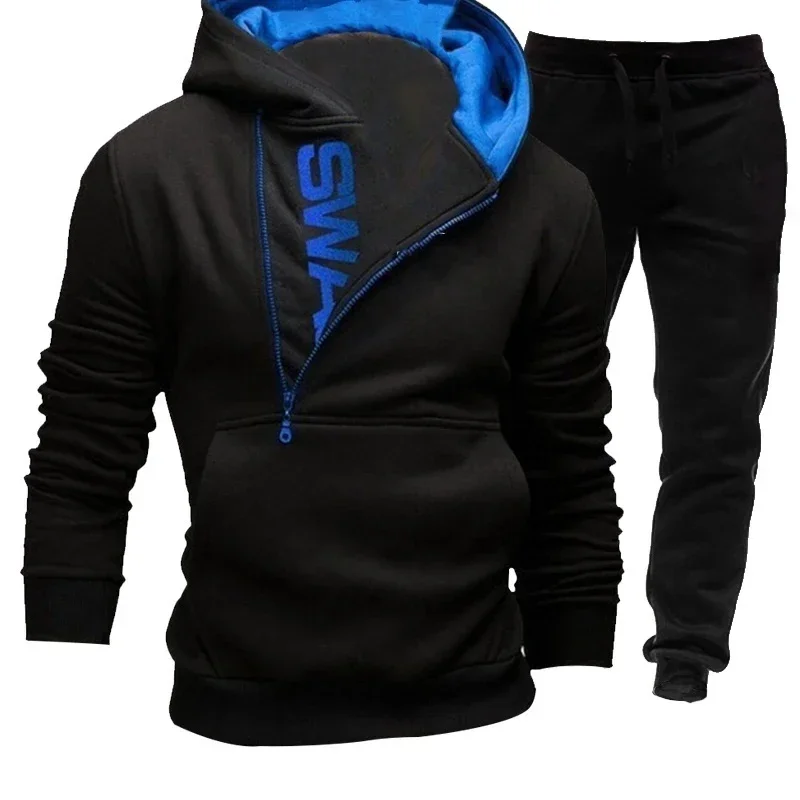 Men's Sets Hooie Coat +Elastic Waist Sweatpants Two Pieces Set Autumn Winter Fashion Male Solid Tracksuit Sportswear