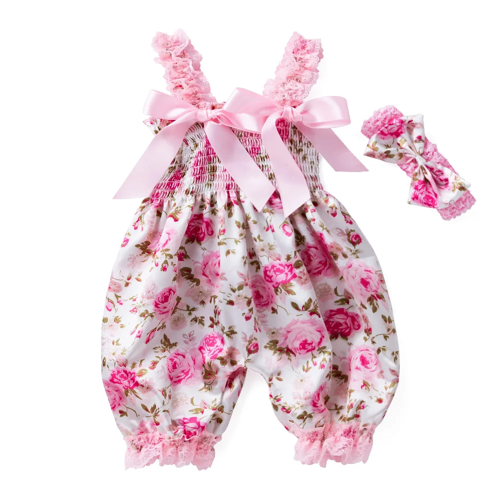 New Girls Summer Backless Romper Baby Lace-up Bloomer Jumpsuit Infant Easter Print Polyester Newborn Photography Costumes Props 1