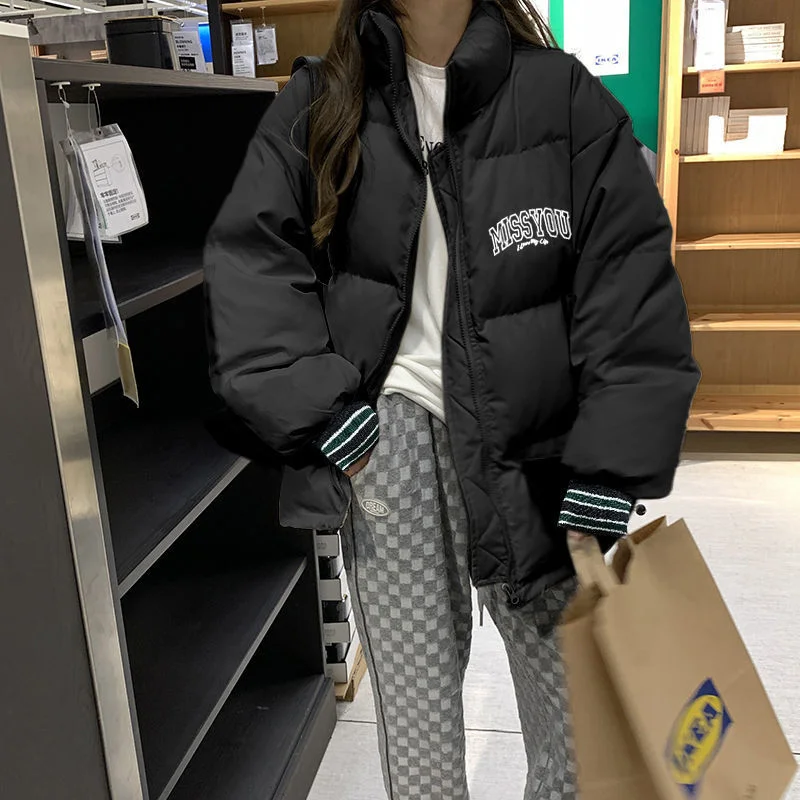 2023 Winter Clothes Women New Fashion Kpop Loose Cotton Coat Thickened Warm Letter Print Coat