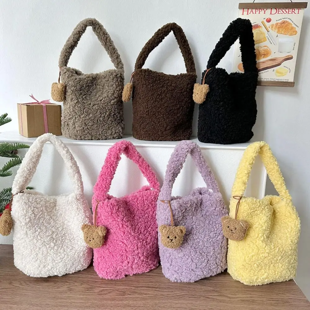 

Плюшевая Сумка-тоут, милая вместительная сумка с подвеской в виде медведя, мягкая сумка для покупок для женщин и девушек