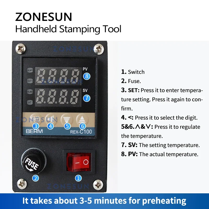 ZONESUN 휴대용 핫 스탬핑 기계, 열 프레스, 디지털 가죽 도구, 종이 목재 맞춤형 로고 포일 스탬프 ZS-HST1