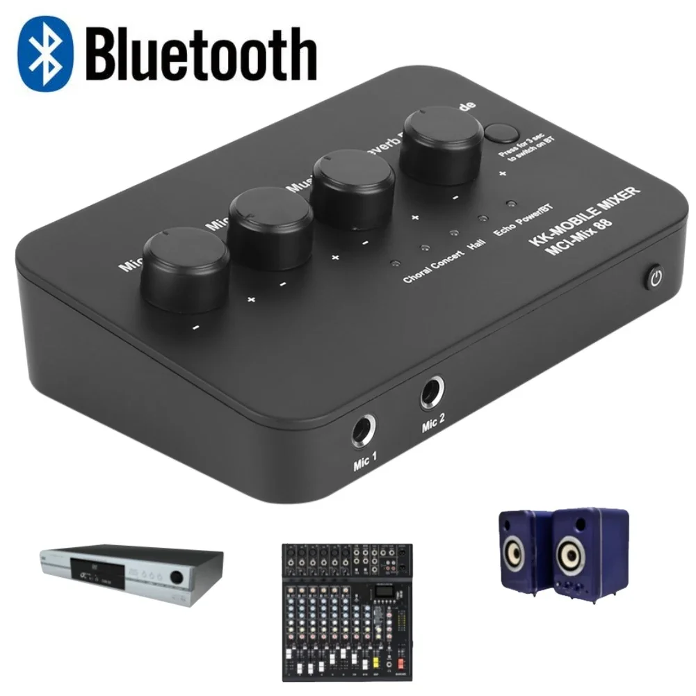 Portable Karaoke Microphone Mixer AUX IN/OUT Bluetooth Connection with 2Mic Inputs Digital Audio for Karaoke Smart TV PC Speaker