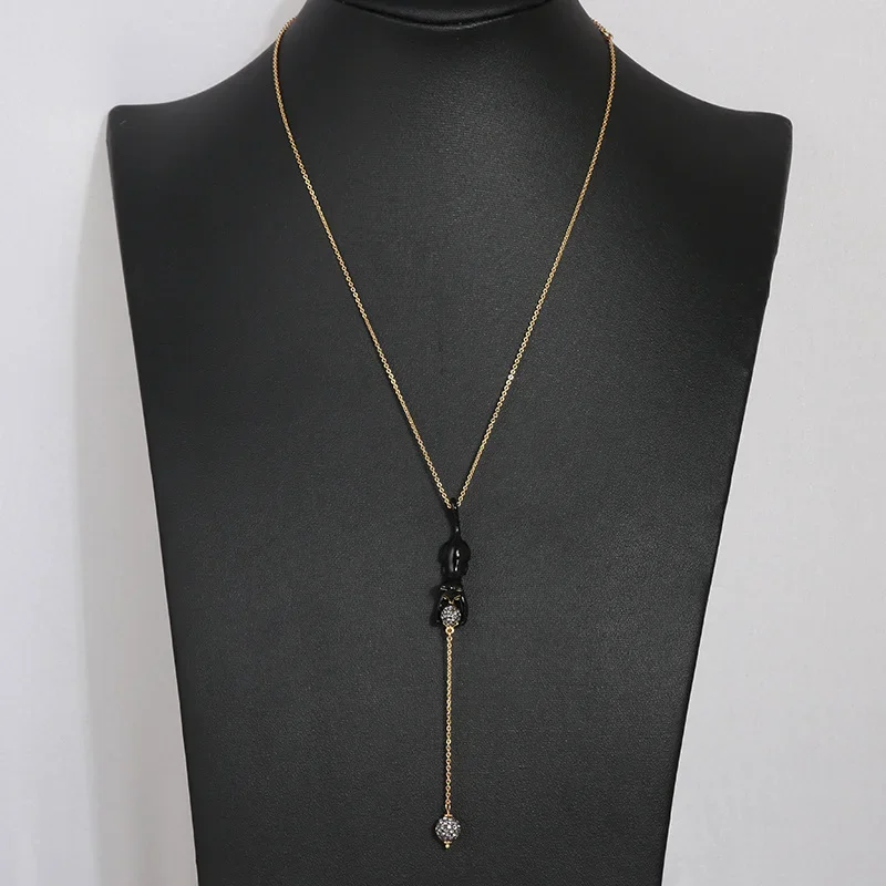 

Европейские и американские ювелирные изделия, оптовая продажа, ожерелье y-образной формы с милой эмалью и черной кошкой в форме шара для женщин