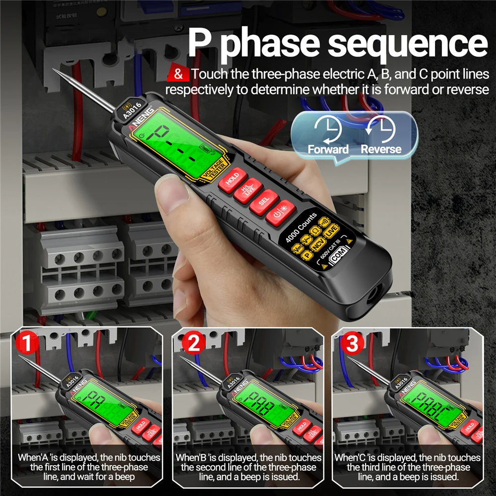 Digital Multimeter Voltage Resistance Tester Pencil 4V-600V 4000 Counts Intelligent Car Maintenance Test Pen ANENG digital multimeter