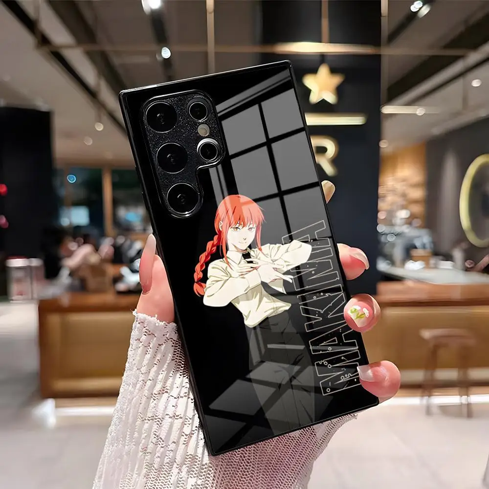 Cool M-Makima Chainsaw Man Glass Phone Case