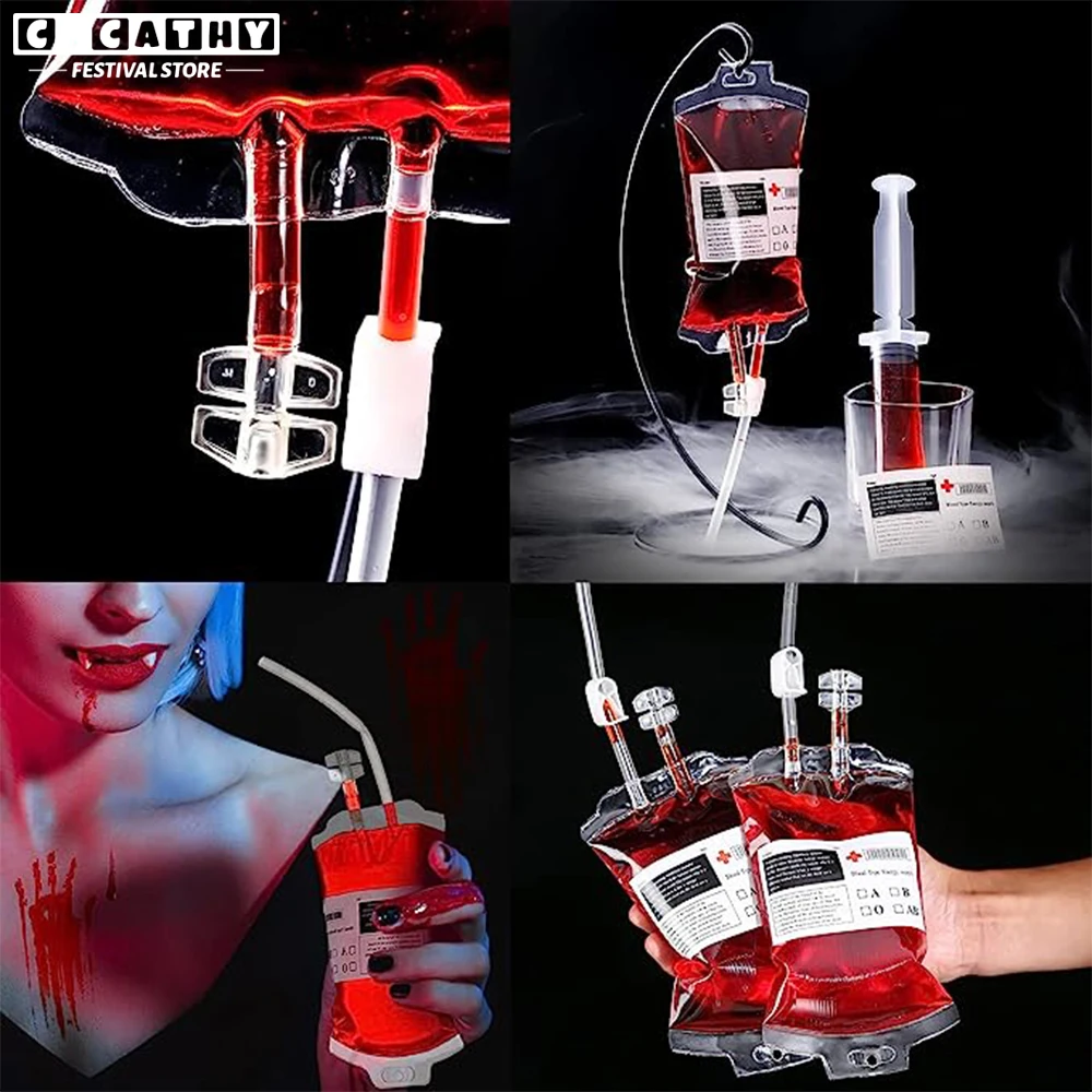 10 Sacchetti Sangue Per Bevande Halloween - Contenitori Riutilizzabili 350ml Per Feste Horror - Foto 4