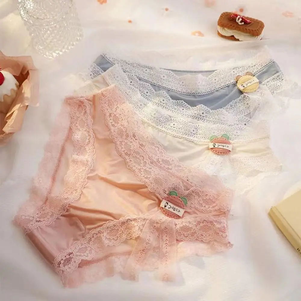 

Ribbon Briefs Underwear For Women Underpants Middle Waist Female Lingerie Lace Panties Ruffles Panties Women Thong