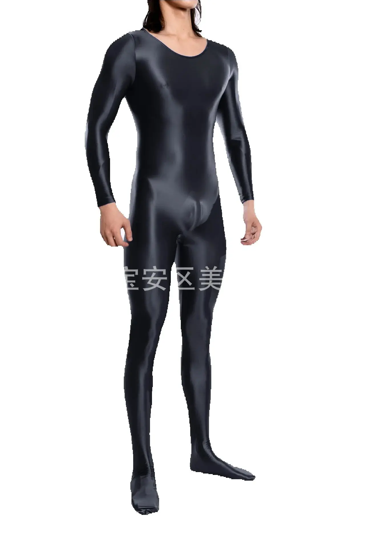 High-Elastic Plus Size Tight Leotard Unisex Full-Body Jumpsuit Glossy Silky Gloss Bodystocking Catsuit Long Sleeve Yoga Bodysuit