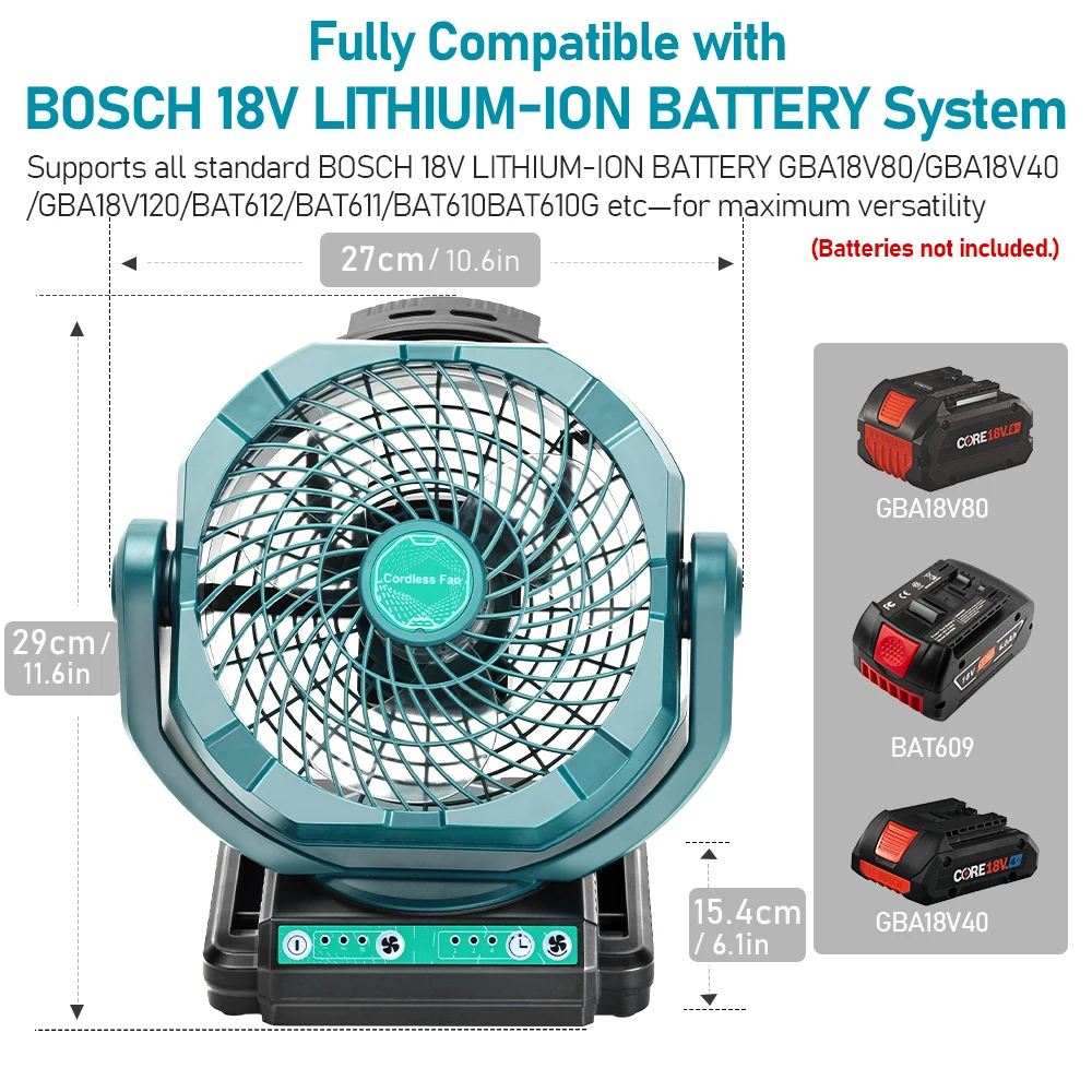 Cordless Oscillating Fan for Bosch 18V Battery, 3-Speed Jobsite Industrial Camping Fan (Battery Not Included)