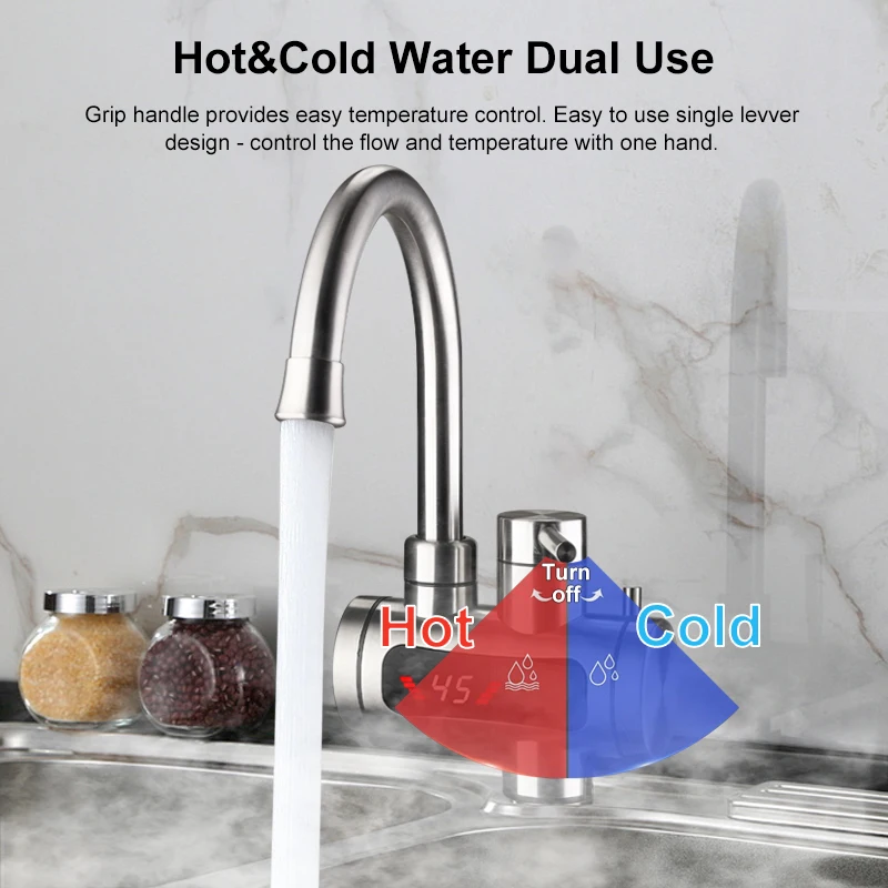 Instant Electric Water Heater 3300W EU Plug Under Sink 220V Kitchen Bathroom Tankless Hot Water Faucet Heater 360Â° Rotatable