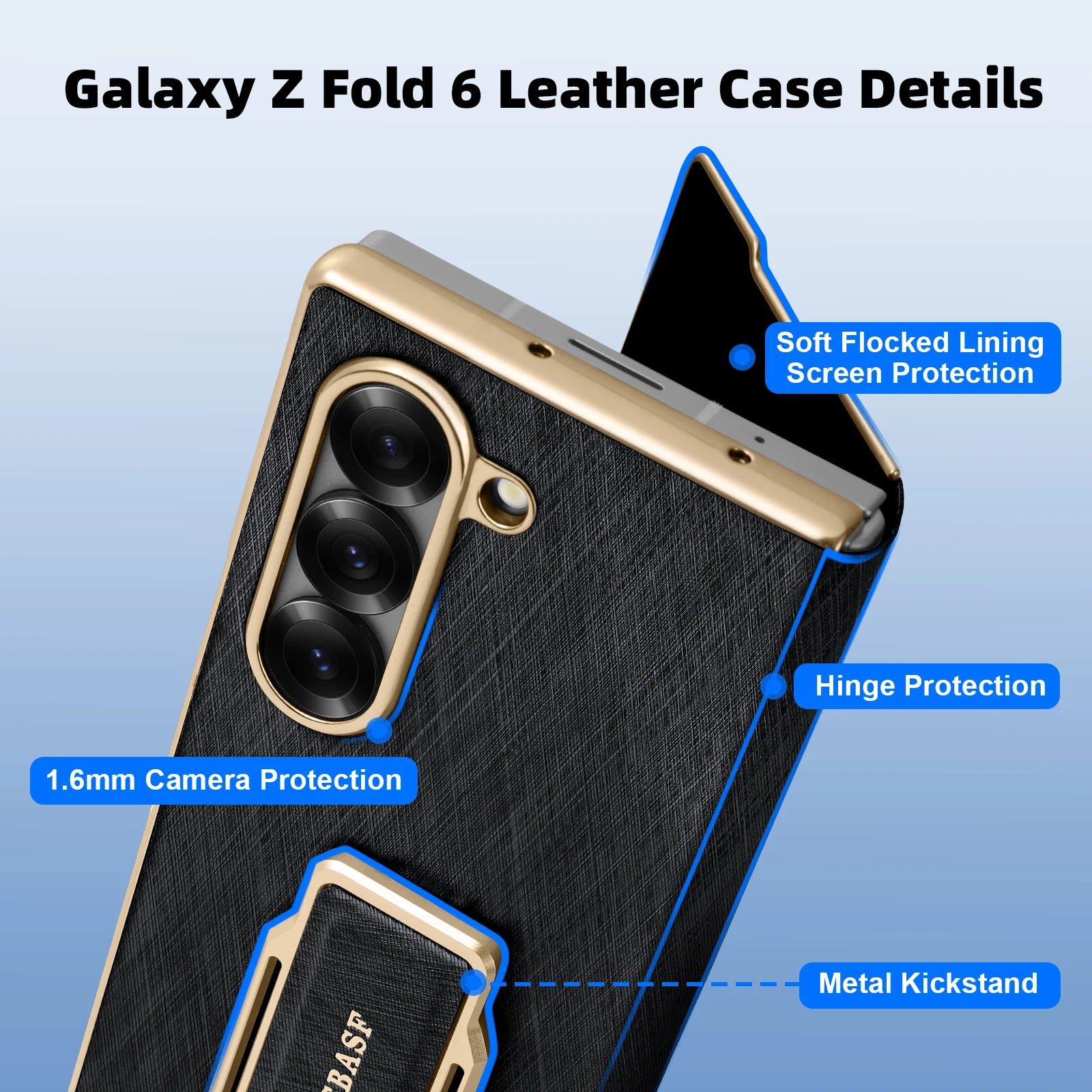 Eary for Samsung Galaxy Z Fold 6 Phone Case With Dual Wristband Leather 360° Rotation Magnetic Stand Shockproof Protector Cover