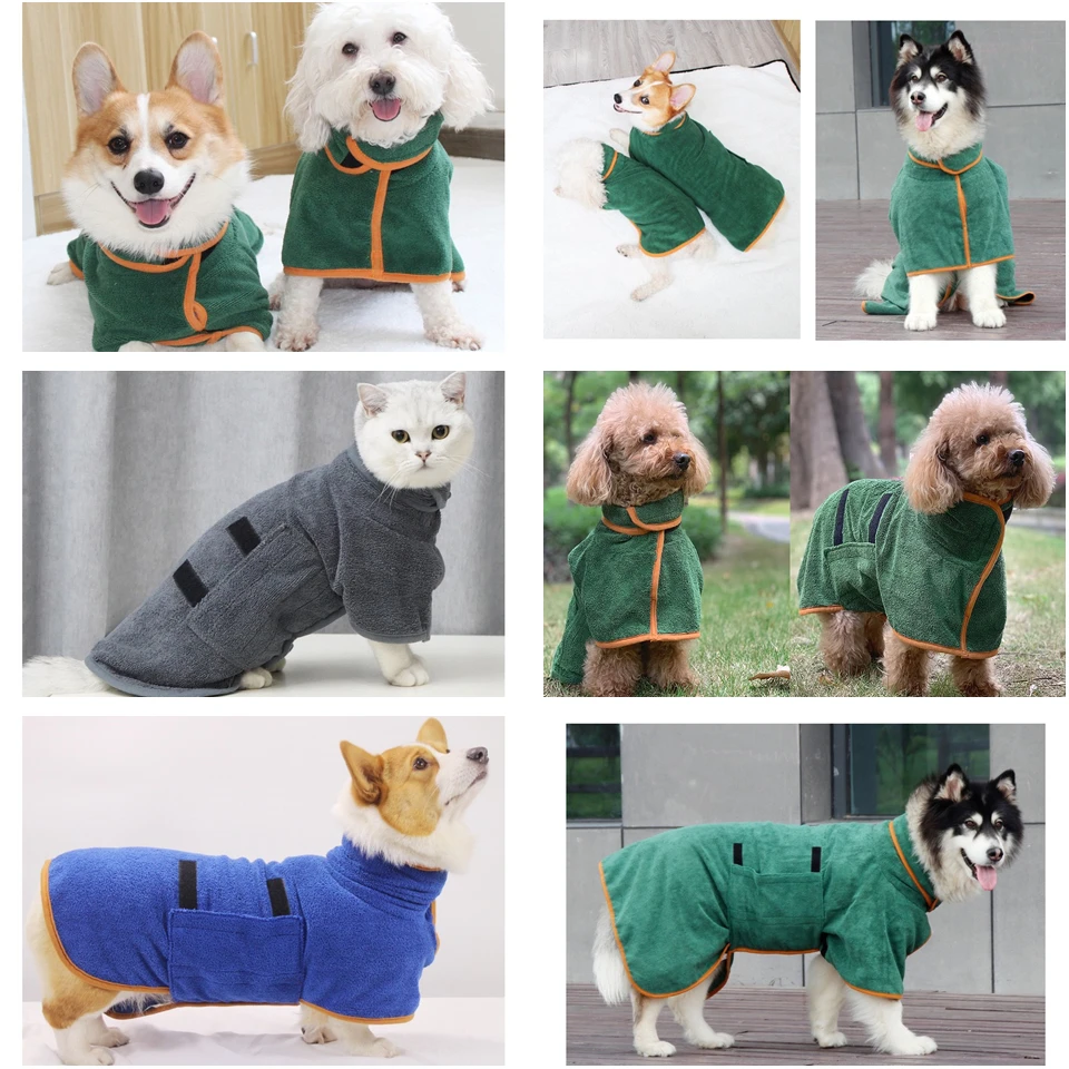 Dog Drying Coat Dog Bathrobe Towel for Dogs Cats Puppy Microfibre Fast Drying Super Absorbent Luxuriously Soft Pet Bath Robe