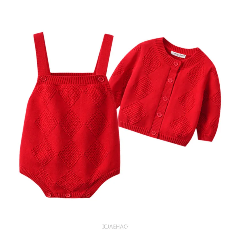 십대 소녀 의류 2025 INS 스타일  소녀 가디건 면 니트 긴팔 상의 어린이 의상 봄 가을 축제용 빨간색