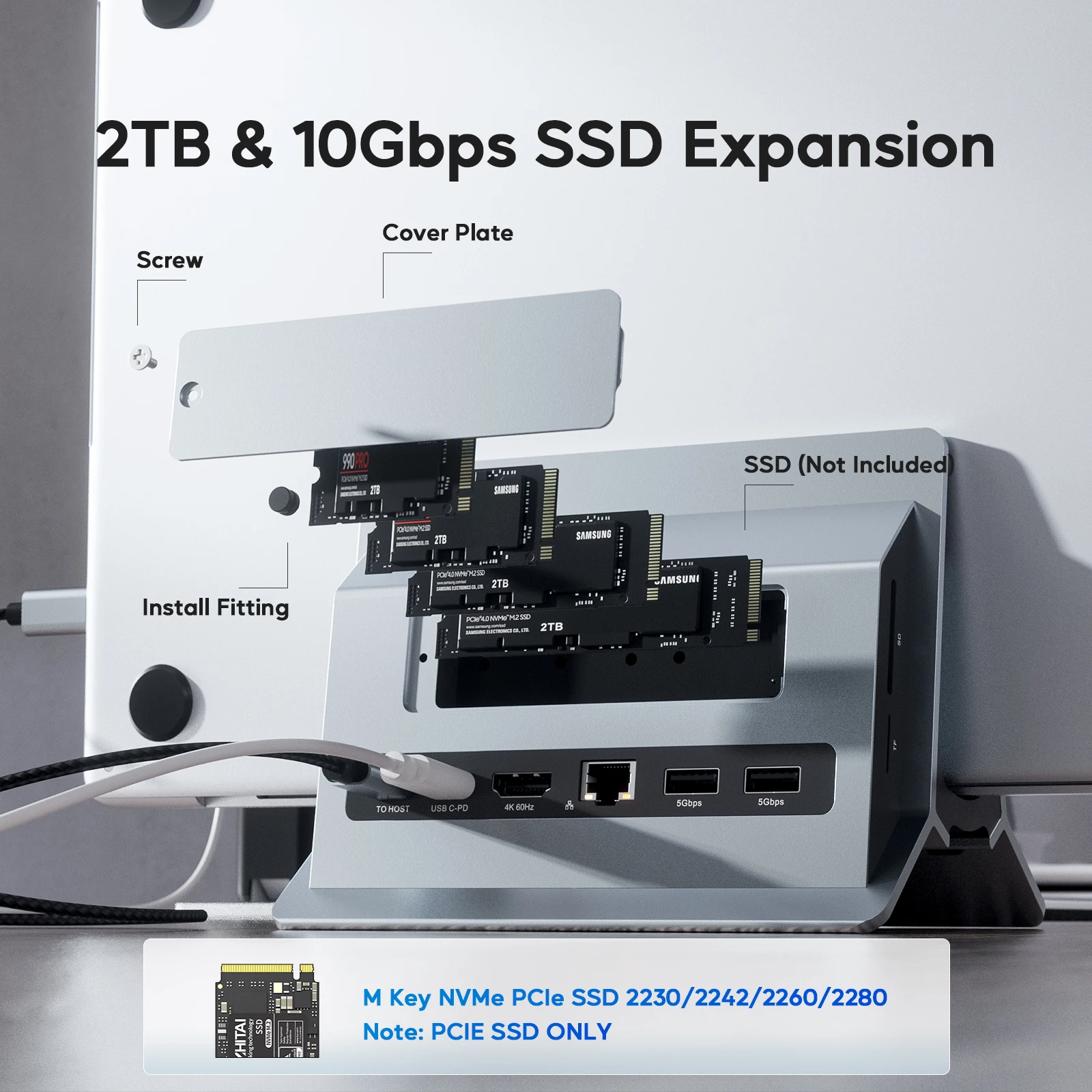 수직 MacBook 도킹 스테이션, MacBook Pro/Air,Windows 노트북과 호환되는 M.2 NVMe 케이스가 포함된 Mac mini용 도킹 스테이션