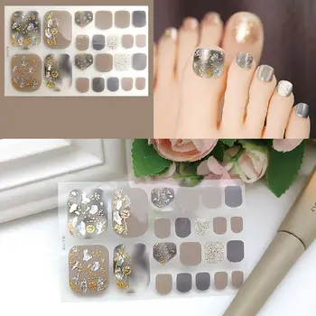Women Girls False Nails Stripe Full Cover Waterproof Fresh Style Foot Decorations DIY Manicure Decals Toe Nail Stickers 2