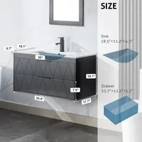 36" Bathroom Vanities Cabinet with Sink Combo, Wall Mounted Floating Cabinet W/Decor Line, Soft-Close System,2 Extra Big Drawers 2