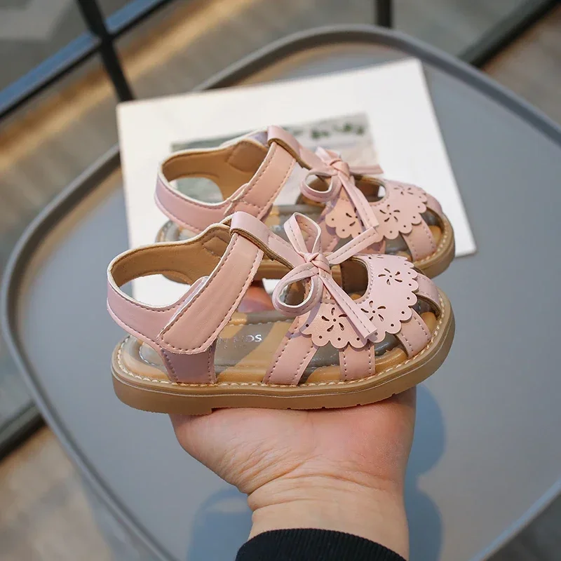Girls Baby Sandals Summer Bow Beige Soft Girls Walking Shoes 2-12 Years Old Pink Fashion Non-slip Children Sandals Baby Shoes 4